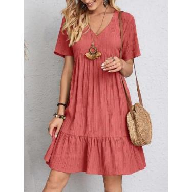 Imagem de Vestido Mini Casual De Verão Com Decote Em V E Ruffles Para Mulheres, 