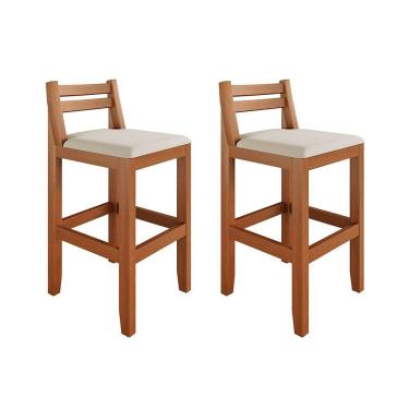 Imagem de Conjunto 2 Banquetas Em Madeira Maciça Ibiza 78 Cm - Malbec Assento Off White