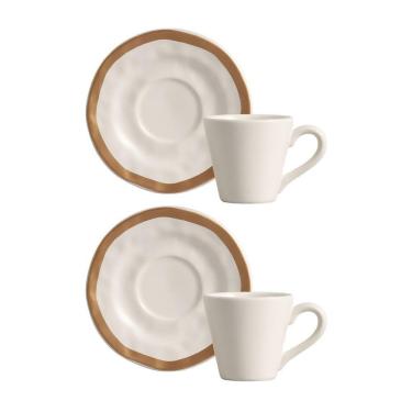 Imagem de Jogo 2 Xícara De Café De Cerâmica Bege Filete Amassada Scalla 80ml
