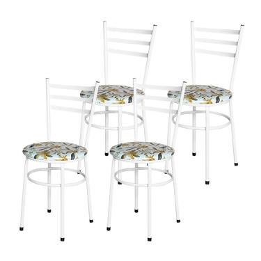 Imagem de 4 Cadeiras Para Cozinha Epoxi Branca Assento Floral Cor:floral Orquídea