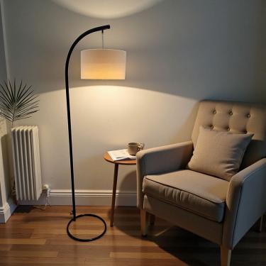 Imagem de Luminária de Chão Abajur de Piso Lauren Cúpula Cilíndrica Linho Moderno