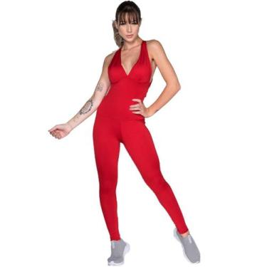 Imagem de Macacão Fitness Longo Com Bojo Liso Treino Academia - Vekyo, Vermelho,