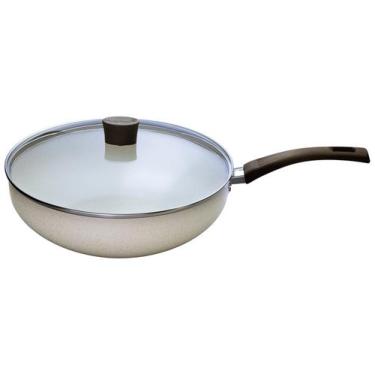 Imagem de Panela Wok Multiflon com Tampa de Alumínio Antiaderente Ekó Bege 28cm,