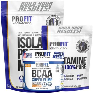 Imagem de WHEY ISOLADO 900G l GLUTAMINA PURA 300G l BCAA 150G SUPER PUMP l PROFIT-Unissex
