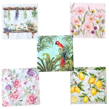 Imagem de Kit 5 Guardanapos para Decoupage – Papel Decorativo para Artesanato em MDF, Vidro e Papel | Estampas Florais e Clássicas
