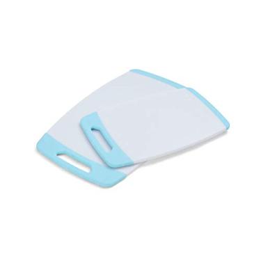 Imagem de Farberware Tábua de corte de plástico antiaderente, conjunto de 2 com acabamento Aqua