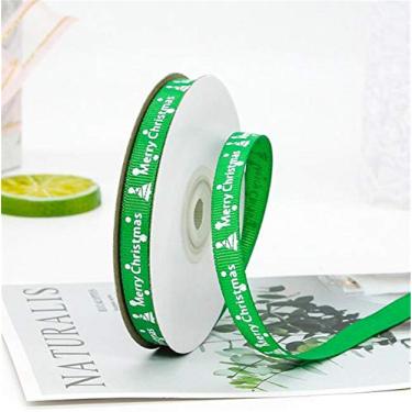 Imagem de Rolo de fita de Natal, fita de tecido de embrulho de presente dupla face para embalagem de caixa, artesanato feito à mão, suprimentos de festa de Natal, embalagem de acessórios, 23 metros de comprimento 9,5 mm de largura (verde)