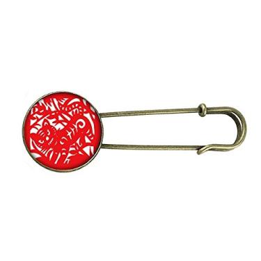 Imagem de Broche de metal retrô com corte de papel tigre animal China zodíaco broche de metal jóias clipe