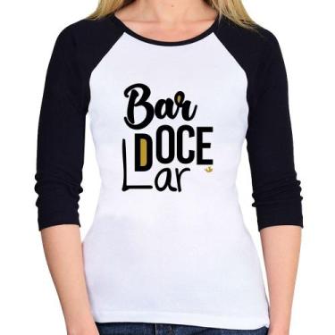 Imagem de Baby Look Raglan Bar doce lar Manga 3/4 - Foca na Moda, Branco, Preto,