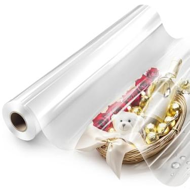 Imagem de PerkHomy Rolo de celofane transparente dobrado de 81 cm x 2,5 m de celofane dobrado de 3 mm de espessura para cesta de presente para embrulho de brindes artesanato buquê de flores de plástico (dobra