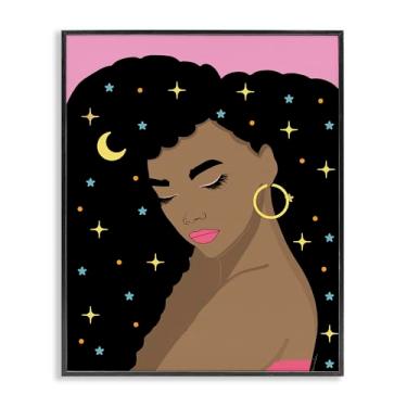 Imagem de Stupell Industries Mulher com cabelo estrelado preto emoldurado Giclee Art Design por Daniela Santiago, 28 x 35
