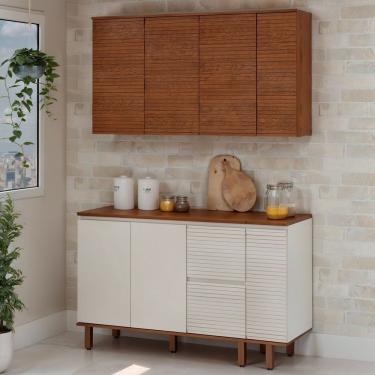 Imagem de Cozinha Compacta 4 Peças Com 3 Gavetas 100% Mdf Canela-off White