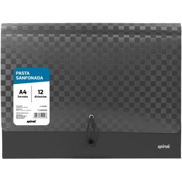 Imagem de Pasta sanfonada plástica A4 com 12 divisórias Preta Spiral