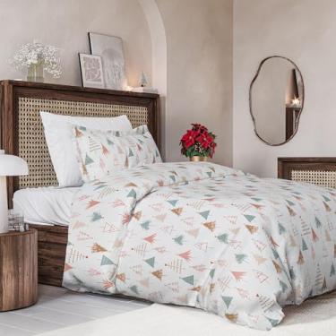 Imagem de Conjunto de capa de edredom de Natal tamanho solteiro - capa de edredom solteiro extra macia com 2 fronhas - Roupa de cama de Natal com fechos de zíper e laços - Conjunto de cama respirável