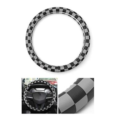 Imagem de Carro Auto Cinza Preto Union Jack Racing Bandeira Xadrez Capa de Volante Couro