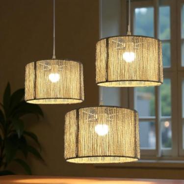 Imagem de Kit 3 Luminária Pendente de Teto Lustre Sisal Natural Artesanal Para Cozinha Sala Varanda, Mesa de Jantar