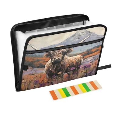 Imagem de Wassud Highland Organizador de arquivos sanfonado com 13 bolsos, pastas expansíveis com abas e adesivos, organizador de pastas de documentos de recibo de papel tamanho carta A4 para viagens de