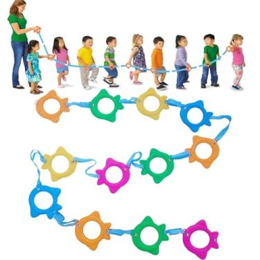 Imagem de TOFFCAEA Corda de caminhada infantil, linha de segurança pré-escolar com alças, corda de transição removível colorida para crianças de creche e jardim de infância (peixe de pano 12 anel)