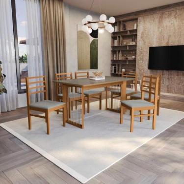 Imagem de Conjunto Sala de Jantar Elisa em Madeira Maciça 6 Cadeiras Boucle Cinz
