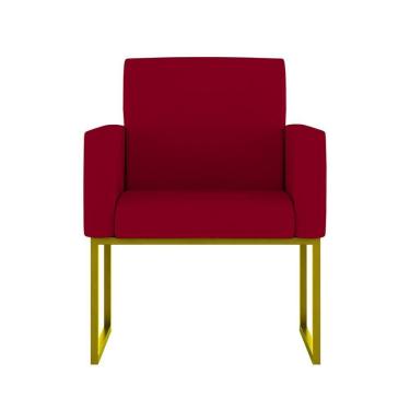 Imagem de Cadeira Poltrona Moderna Com Base De Ferro Dourado Reforçada Cor: Vermelho