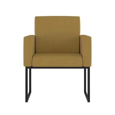 Imagem de Cadeira Poltrona Moderna Com Base De Ferro Preto Reforçada Cor: Capuccino