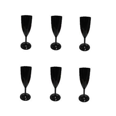 Imagem de Kit 5 Taças Champanhe Preto Acrílico 140Ml