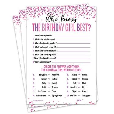 Imagem de 15 Who Knows The Birthday Girl Melhores cartas de jogo - para crianças ou adolescentes - jogo divertido e fácil para festa ou festa do pijama - suprimentos de aniversário para meninas, atividade, decorações