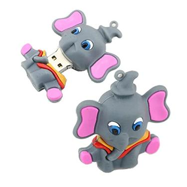 Imagem de 128 GB em forma de elefante USB Sticks USB 2.0 Flash Drive Pen Drive USB Drive Memory Stick USB Stick Flash Disk com corrente (cinza)