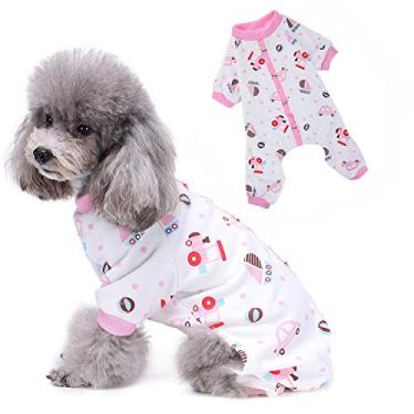 Imagem de Zunea Pijamas para cães pequenos filhotes chihuahua pijamas de algodão macio roupas de dormir macacão fofo desenho animado carro estampado pijama roupas pet gato camisa e calça macacão rosa P