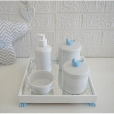 Imagem de Kit Higiene Porcelana Bebê Banho Cuidado Quarto K014 Pássaro