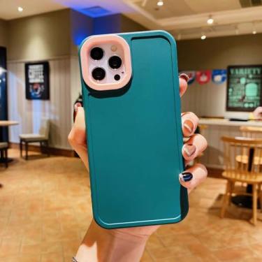 Imagem de Capa de telefone com moldura de foto em cor contrastante para iPhone 14 13 12 11 Pro Max X Max XR 7 8 PLUS SE2 Capa traseira de silicone macio de cor sólida, verde escuro, para iPhone X XS