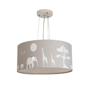 Imagem de Lustre Pendente Safari Savana Cúpula Tecido 30x15cm Cor: Cinza