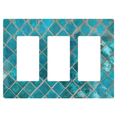 Imagem de Placa de parede de mosaico de cerâmica turquesa exótica tamanho 3 - 11,7 cm x 16,5 cm, placas de interruptor basculante triplas, interruptor de luz inquebrável ou placa de tomada de tomada de