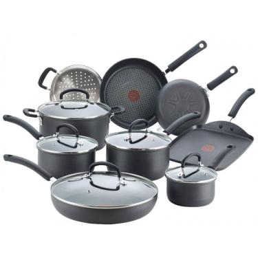 Imagem de Conjunto de Panelas e Frigideiras Antiaderentes Anodizadas, 14 Peças, T FAL E765SEFA, Preto