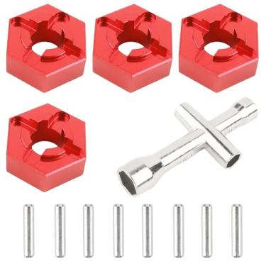 Imagem de GDOOL for H16BM RC Car Upgrade Aluminum Wheel Hex 16440 & Pins M20101 & Wrench P812 Spare Parts for 1/16 H16BM H16GT H16DR JC16EP and 1/14 H14BM 14210 JC14EP 14301 14303 Trucks(Red)