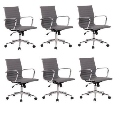 Imagem de Kit 6 Cadeiras de Escritório Presidente Giratória Sevilha Baixa Rivatti Cinza