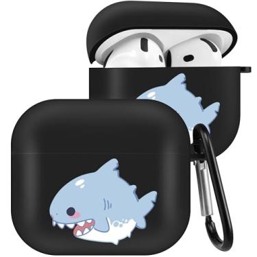 Imagem de Boaretiu Capa para Airpods 4, desenho fofo Kawaii, com chaveiro, design engraçado, com mosquetão, capa estilosa para meninas, adolescentes e mulheres, capas para Air pods 4, tubarão