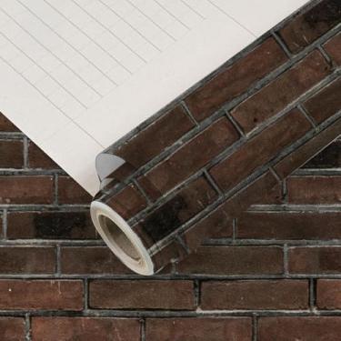 Imagem de Papel de parede 3D padrão de tijolo adesivo de parede para restaurantes e hotéis PVC espesso impermeável autoadesivo papel de parede marrom escuro padrão de tijolo 44 * 500 cm