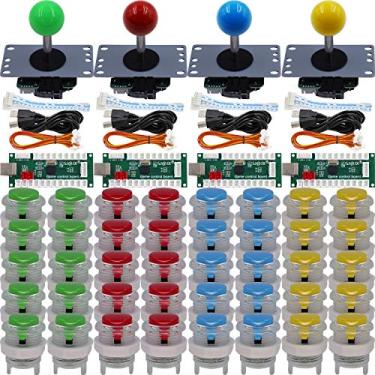 Imagem de SJ@JX Arcade Game 4 Player Controller DIY Kit Microswitch Button 4&8 Way Joystick Zero Delay USB Encoder Fighting Stick Handles Console for PC MAME Raspberry Pi Retropie