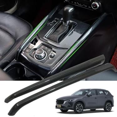 Imagem de SJBNKJYXGSLULU Painel de manípulo de mudança de marchas para Mazda CX-5 CX5 2017-2024 acessórios, acabamento interno de carbono, consoles centrais, estrutura de cobertura de botões de botas (fibra de
