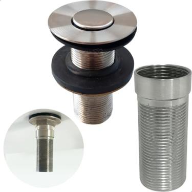 Imagem de Dona D Cor, Valvula Click Com Prolongador Inox 14cm Para Cuba De Apoio 7/8 Ralo de Pia Banheiro Lavabo Valvula Longa Escoamento Cuba de Sobrepor Bancada Grossa