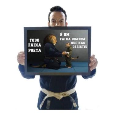 Imagem de Quadro Todo Faixa Branca Jiu Jitsu Leão Arte Motivação - Fanarte
