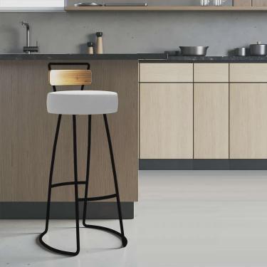 Imagem de Banqueta Alta Alice Bar Balcão Cozinha Com Encosto Madeira Ferro Preto Corino Branco - Ahazzo Móveis
