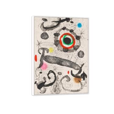 Imagem de Joan Miró Imagem de arte de parede em tela - reprodução de obras de arte famosas abstratas - pinturas com moldura branca para decoração de sala de estar (estrela do pântano) 30 x 40 cm - 12 x 16 pol