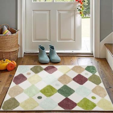 Imagem de jinchan Tapete de área 2x3 infantil lavável tapete interno pequeno macio antiderrapante moderno tapete diamante decoração de férias para quarto de bebê quarto banheiro musgo em creme