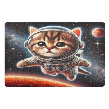 Imagem de Joisal Tapetes de boas-vindas engraçados para porta da frente, espaço de gato, astronauta, capacho divertido durável 81 x 50 cm