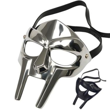Imagem de MF DOom Guy Máscara de Halloween Máscara de Gladiador Romano Capacete Rosto MF Doom Medieval Viking Máscara de Capacete de Gladiador Romano Máscara Viking Prata Aço Suave Ferro com Alças de Couro