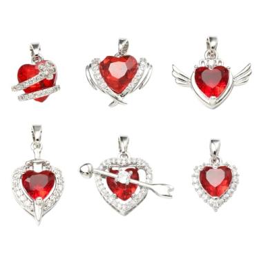 Imagem de UR URLIFEHALL 6 peças, 6 estilos, pingentes de coração de zircônia cúbica em forma de coração, pingentes para pulseira faça você mesmo, brincos de gargantilha, acessórios para fabricação de joias