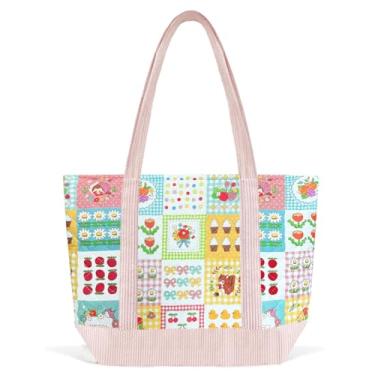 Imagem de Sunwel Fashion Bolsa feminina acolchoada floral grande com zíper para trabalho, viagem, academia, compras, Patch de frutas vermelhas