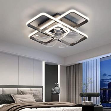 Imagem de Ventilador de teto quadrado com luz Ventiladores de teto simples e quentes com luzes e LED remoto Ventiladores de teto com motor DC reversível regulável de 6 velocidades com lâmpadas para sa